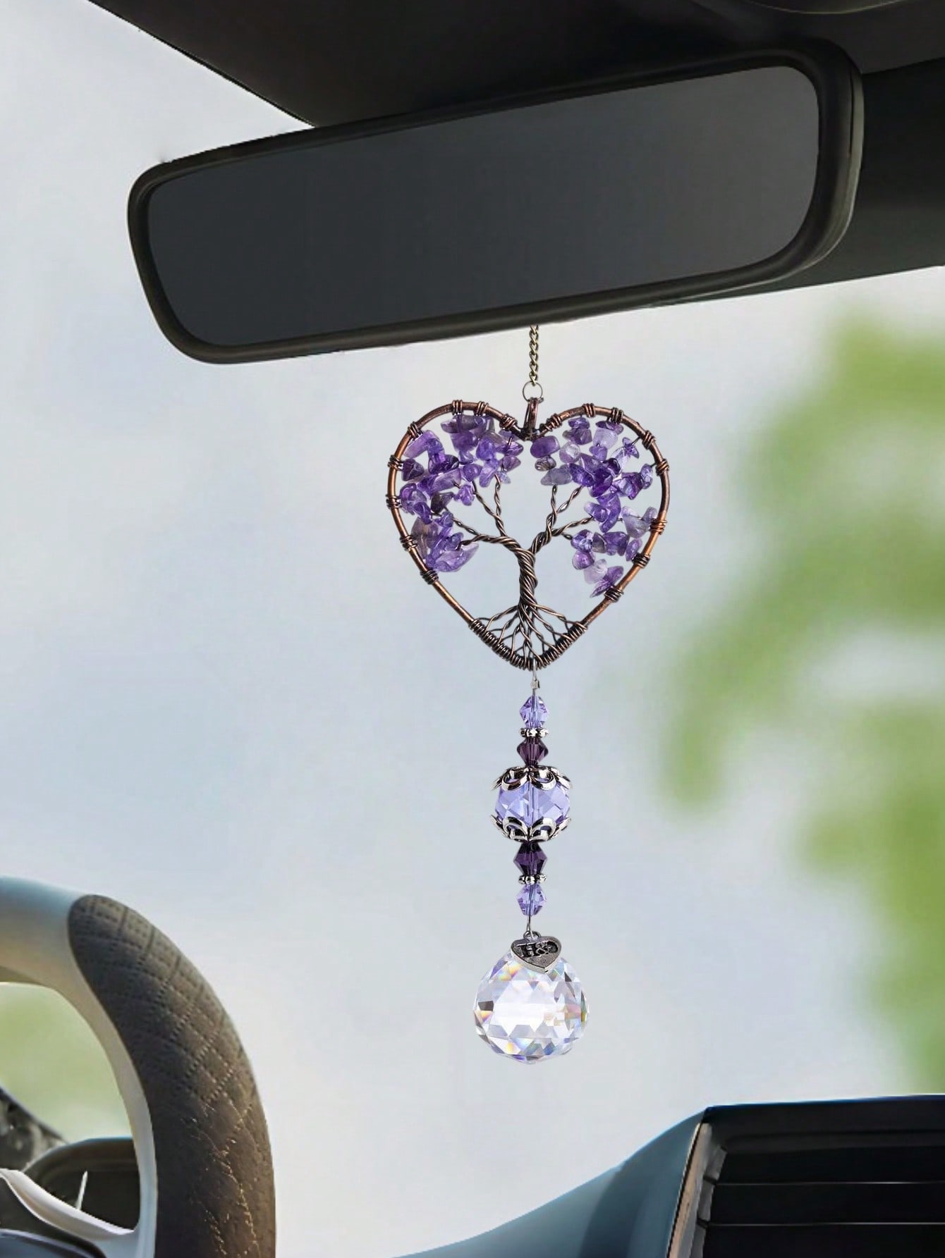 Car Accessories Evil Eye - Kalp Ametist Hayat Ağacı Araba Süsü